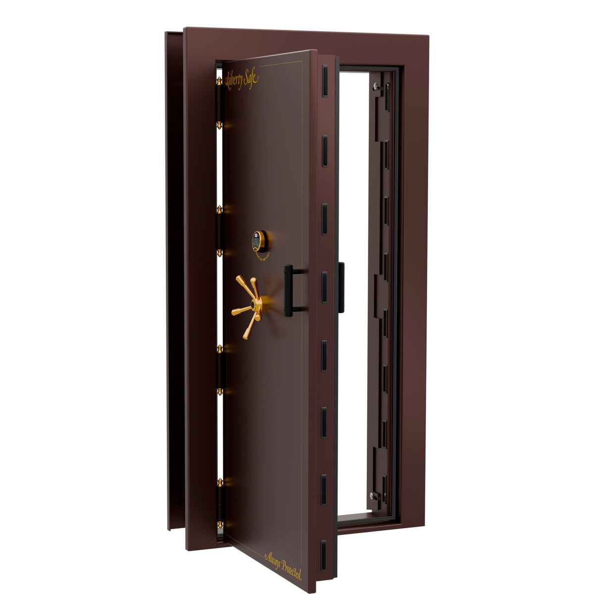 Vault Door Series | Out-Swing | Left  Hinge | Burgundy Marble | Electronic Lock - open
