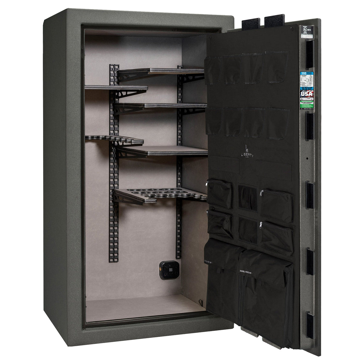 Franklin Series | Level 5 Security | 110 Minute Fire Protection | 40 | DIMENSIONS: 66.5&quot;(H) X 36&quot;(W) X 27.5&quot;(D*) | Textured Granite | ProFlex Modular Shelving – Open Door Empty