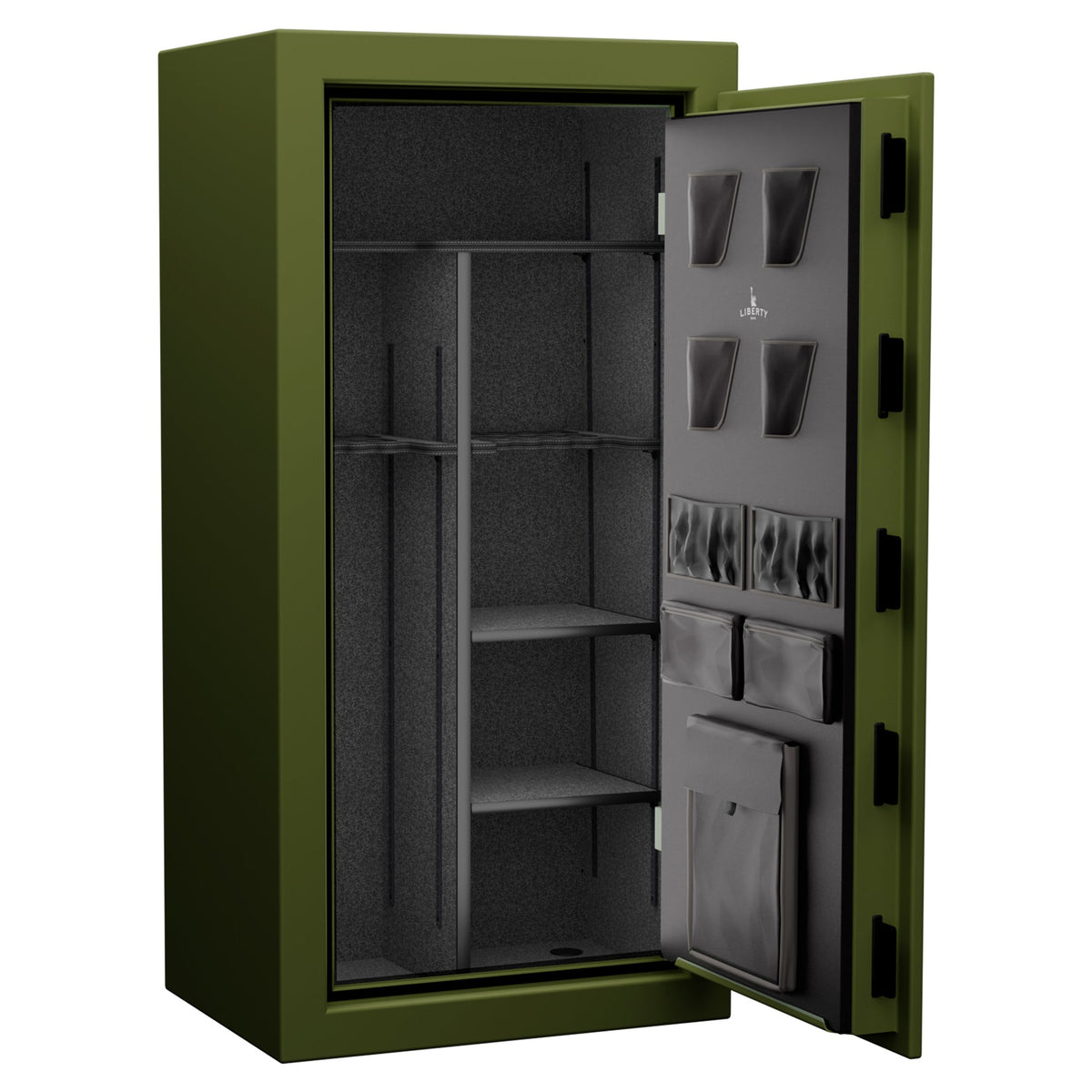 USA Series | Level 3 Security | 60 Minute Fire Rating | 30 | Dimensions: 60.5"(H) x 30"(W) x 22"(D) | OD Green Flag Safe | Black Electronic Lock - Open
